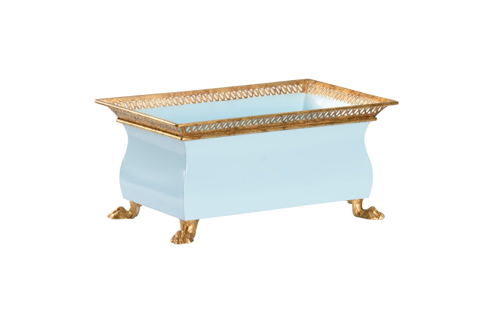 French Planter - Exquisite Blue Lacquered Iron with Antique Gold Gallery & Decorative Feet, Small