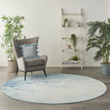 8’ Round Light Blue and Ivory Abstract Sky Area Rug