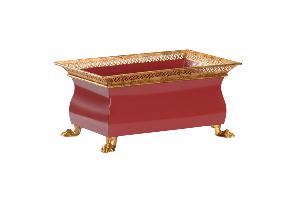 French Planter – Exquisite Red Lacquered Iron with Antique Gold Gallery & Decorative Feet