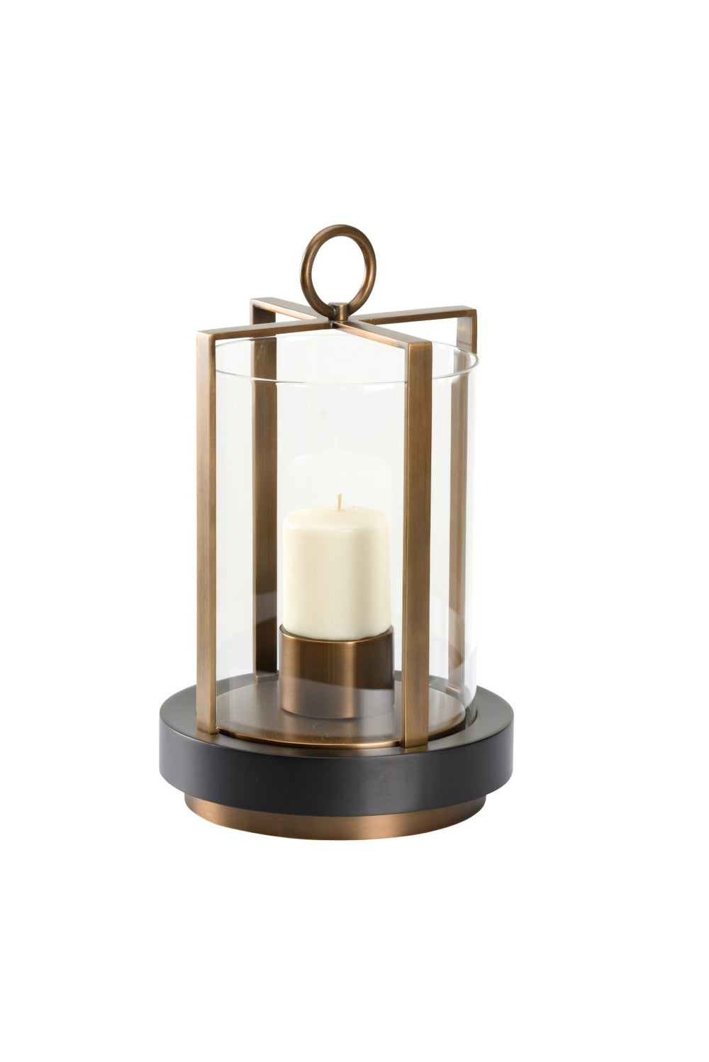 Revere Black and Antique Brass Candleholder with Circle Accent – Elegant Home Decor Accent Piece