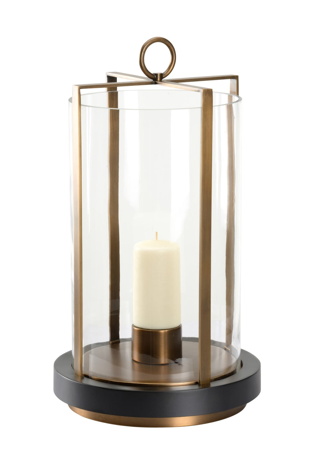 Revere Candleholder - Elegant Antique Brass & Black Design, 21" Tall Iron & Glass Accent Piece