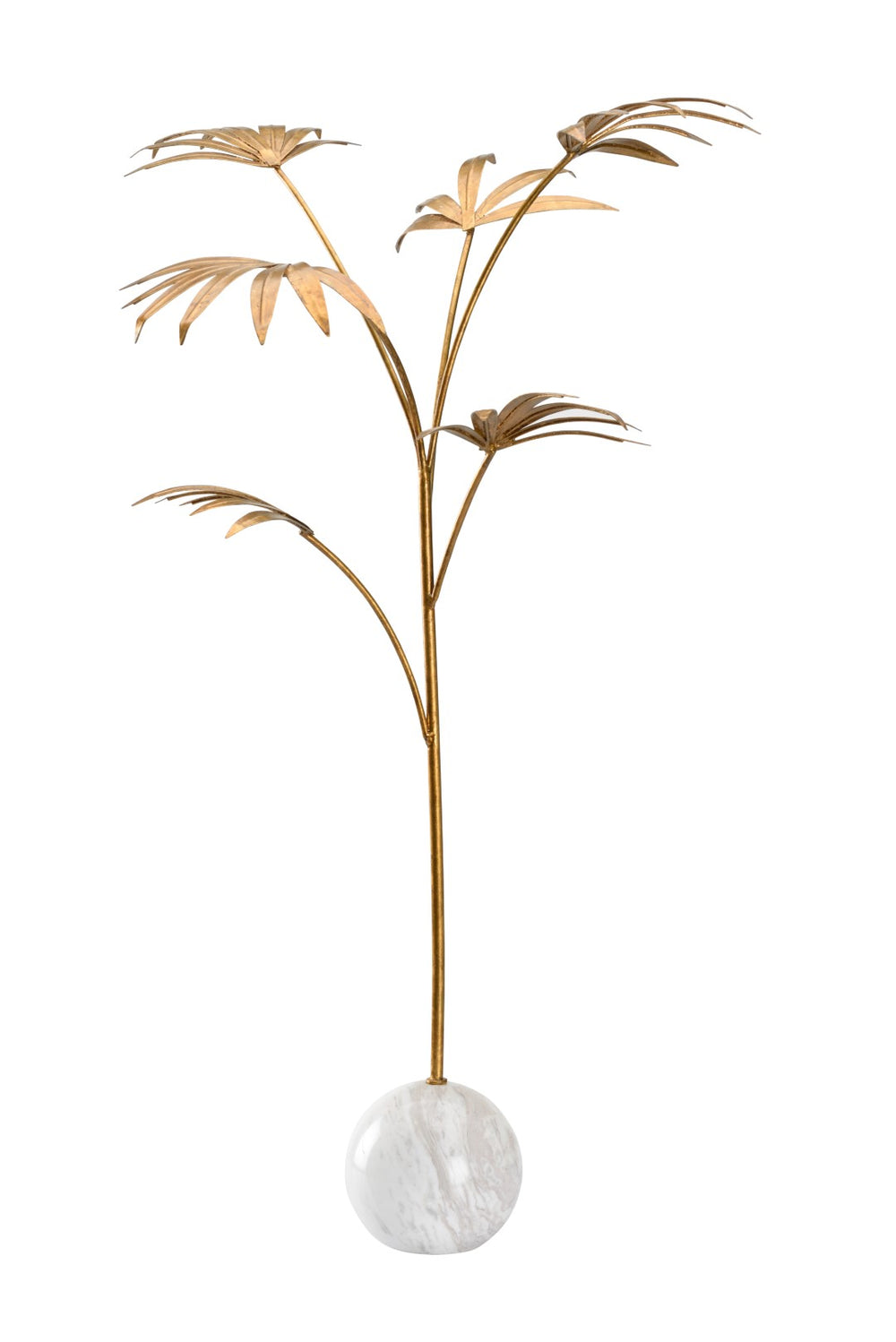 Leaf Sculpture - Elegant Gold Design with Round Marble Base for Contemporary Home Decor 34" High