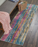 2’ x 8’ Gray Colorful Abstract Stripes Runner Rug