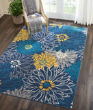 7’ x 10’ Blue Tropical Flower Area Rug