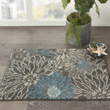 2’ x 3’ Charcoal and Blue Big Flower Scatter Rug