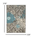 2’ x 3’ Charcoal and Blue Big Flower Scatter Rug