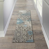 2’ x 6’ Charcoal and Blue Big Flower Runner Rug