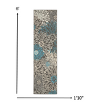 2’ x 6’ Charcoal and Blue Big Flower Runner Rug