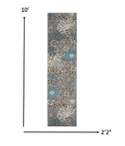 2’ x 10’ Charcoal and Blue Big Flower Runner Rug