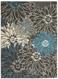 4’ x 6’ Charcoal and Blue Big Flower Area Rug