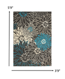 4’ x 6’ Charcoal and Blue Big Flower Area Rug