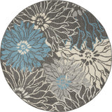 4’ Round Charcoal and Blue Big Flower Area Rug