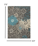 5’ x 7’ Charcoal and Blue Big Flower Area Rug