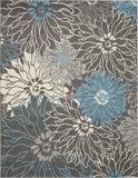 7’ x 10’ Charcoal and Blue Big Flower Area Rug