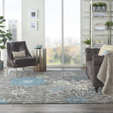 7’ x 10’ Charcoal and Blue Big Flower Area Rug