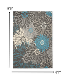 7’ x 10’ Charcoal and Blue Big Flower Area Rug