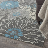 8’ x 10’ Charcoal and Blue Big Flower Area Rug