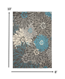 8’ x 10’ Charcoal and Blue Big Flower Area Rug