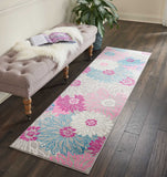 2’ x 8’ Gray and Pink Tropical Flower Runner Rug