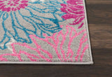 2’ x 8’ Gray and Pink Tropical Flower Runner Rug