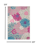 4’ x 6’ Gray and Pink Tropical Flower Area Rug