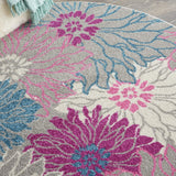 4’ Round Gray and Pink Tropical Flower Area Rug