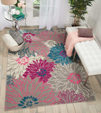 5’ x 7’ Gray and Pink Tropical Flower Area Rug