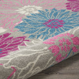 5’ Round Gray and Pink Tropical Flower Area Rug