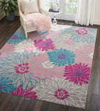 8’ x 10’ Gray and Pink Tropical Flower Area Rug