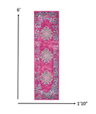 2’ x 6’ Fuchsia and Blue Distressed Runner Rug