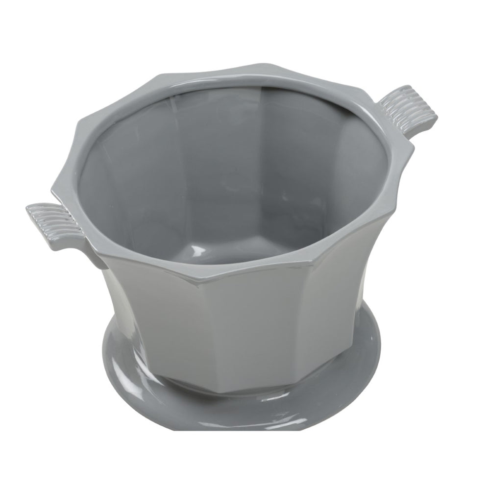 Baron Cachepot - Elegant Gray Ceramic Planter with Faceted Design and Pedestal Base for Home Decor