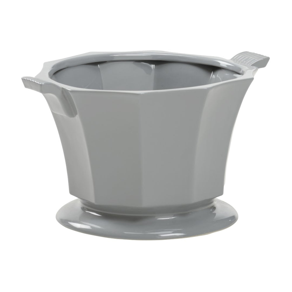 Baron Cachepot - Elegant Gray Ceramic Planter with Faceted Design and Pedestal Base for Home Decor