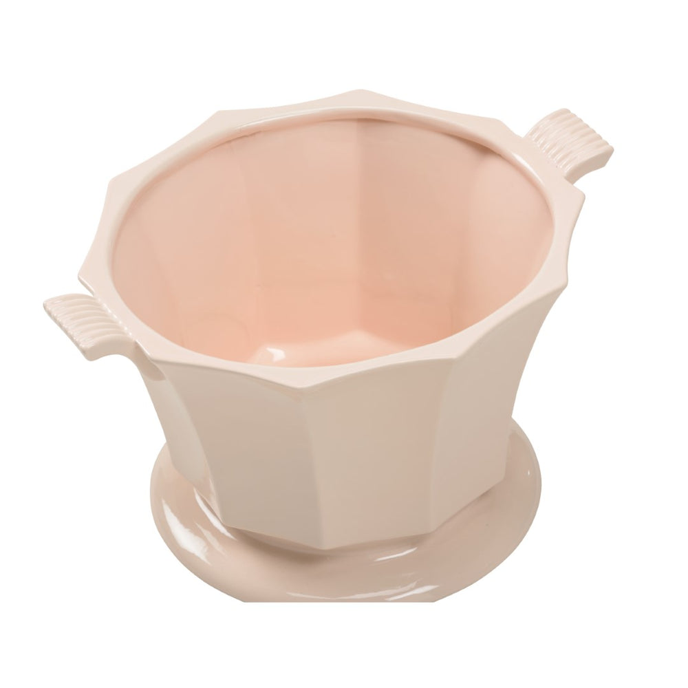 Baron Cachepot - Elegant Pink Ceramic Planter with Faceted Sides and Pedestal Base for Home Décor