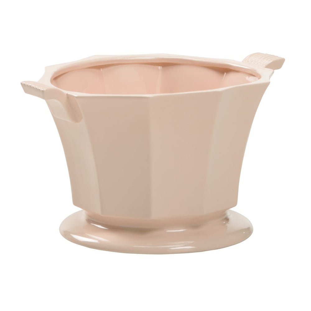 Baron Cachepot - Elegant Pink Ceramic Planter with Faceted Sides and Pedestal Base for Home Décor