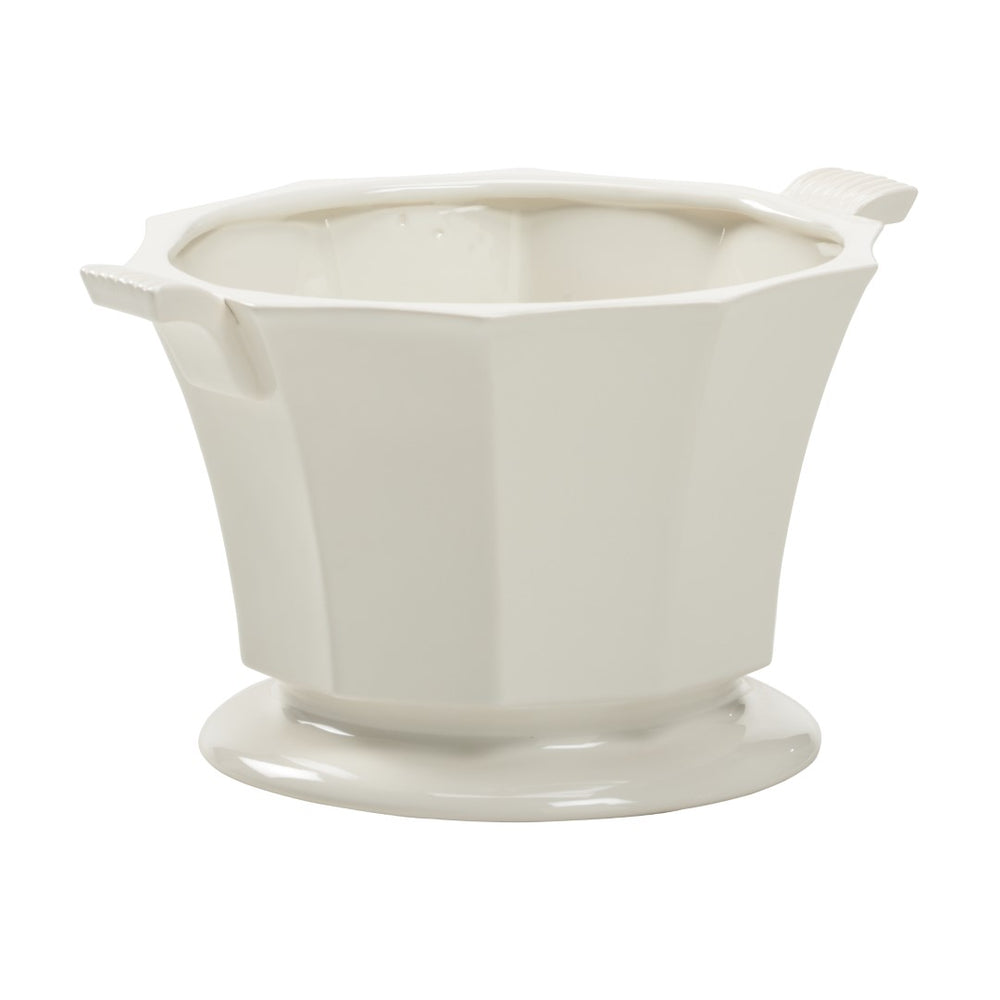 Baron Cachepot - Elegant White Ceramic Planter with Faceted Sides & Pedestal Base, 8.5"H x 10"W