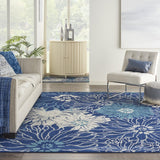 7’ x 10’ Navy and Ivory Floral Area Rug