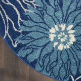 8’ Round Navy and Ivory Floral Area Rug