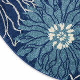 8’ Round Navy and Ivory Floral Area Rug