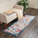 2’ x 6’ Ivory and Blue Floral Vines Runner Rug