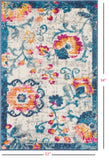 2’ x 3’ Ivory and Blue Floral Vines Scatter Rug