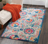 4’ x 6’ Ivory and Blue Floral Vines Area Rug