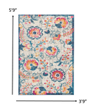 4’ x 6’ Ivory and Blue Floral Vines Area Rug