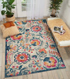 5’ x 7’ Ivory and Blue Floral Vines Area Rug