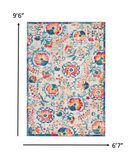 7’ x 10’ Ivory and Blue Floral Vines Area Rug