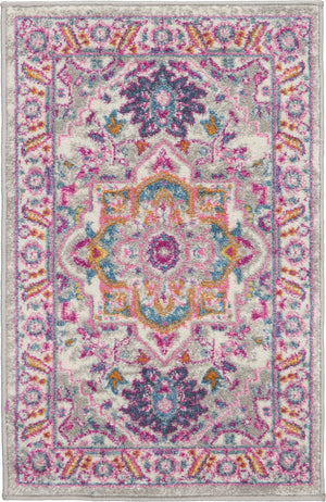 2’ x 3’ Light Gray and Pink Medallion Scatter Rug