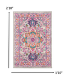 2’ x 3’ Light Gray and Pink Medallion Scatter Rug