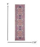 2’ x 6’ Light Gray and Pink Medallion Runner Rug