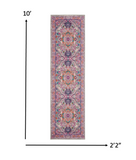 2’ x 10’ Light Gray and Pink Medallion Runner Rug