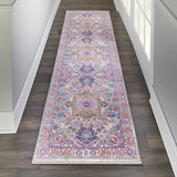 2’ x 8’ Light Gray and Pink Medallion Runner Rug