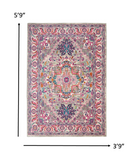 4’ x 6’ Light Gray and Pink Medallion Area Rug